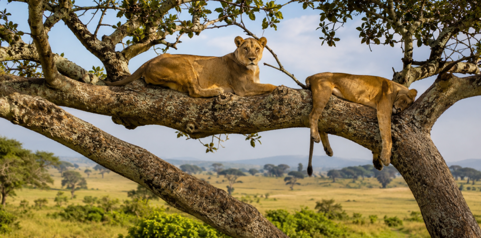 Ishasha tree climbing lions Queen Elizabeth
