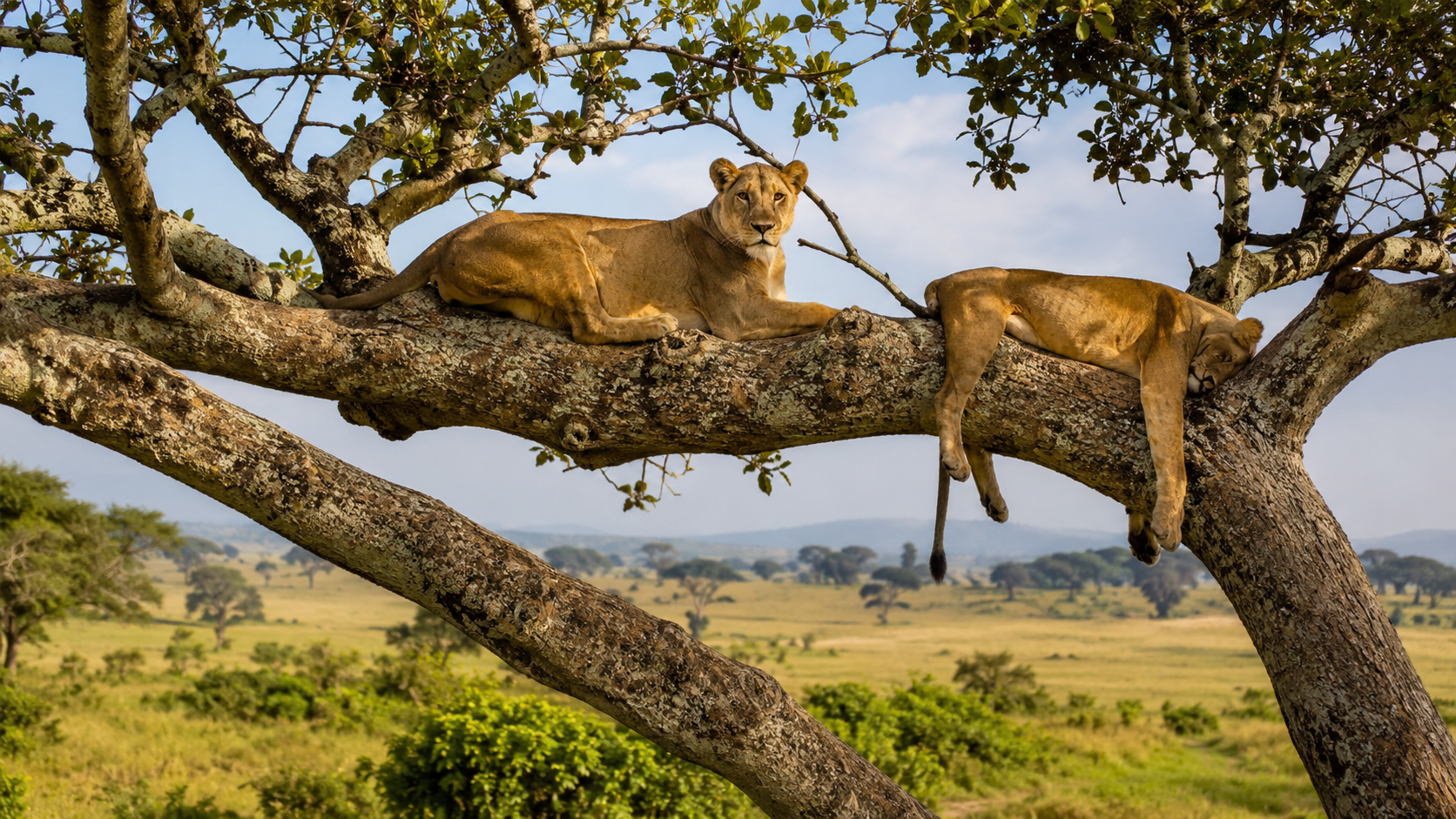 Ishasha tree climbing lions Queen Elizabeth