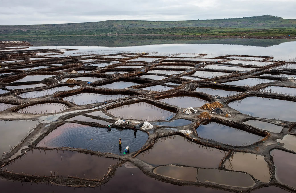 Katwe Salt Lake salt mining works in Queen Elizabeth National Park