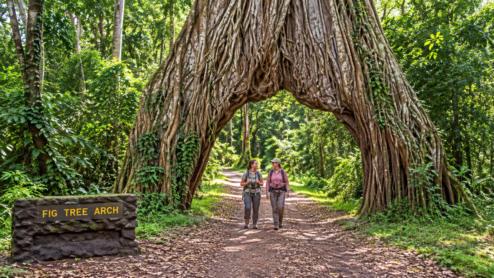 Forest and mountain scenery in Arusha National Park Tanzania